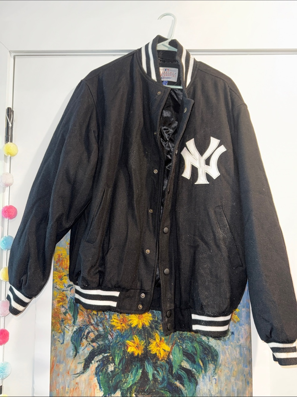 Black Varsity Jacket with White NY Yankees Logo